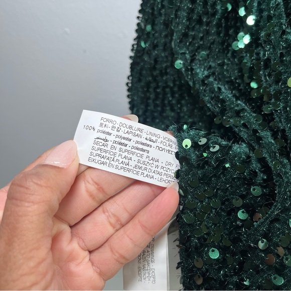 Zara Basic Dark Green Emerald Sequin Mini Dress Size Small - Picture 10 of 10